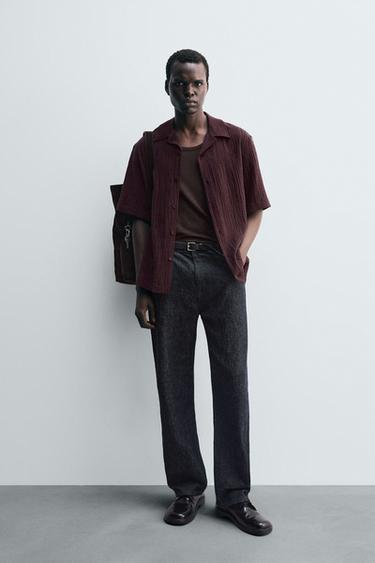 RELAXED FIT TEXTURED SHIRT - Burgundy by Zara