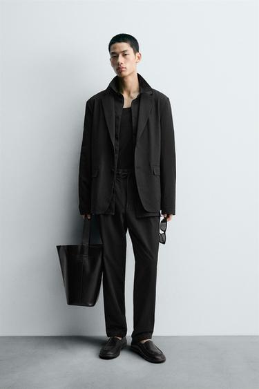 RELAXED FIT SEERSUCKER BLAZER - Black by Zara