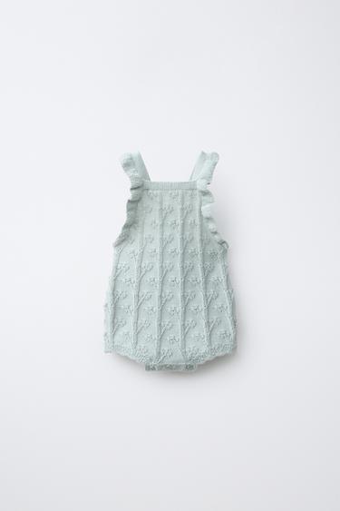 LINEN BLEND KNIT ROMPER WITH RUFFLES - Pastel green by Zara - Image 0