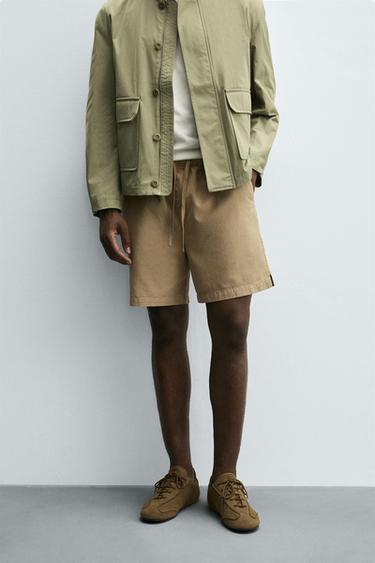 LYOCELL-COTTON RELAXED FIT BERMUDA SHORTS - Beige by Zara