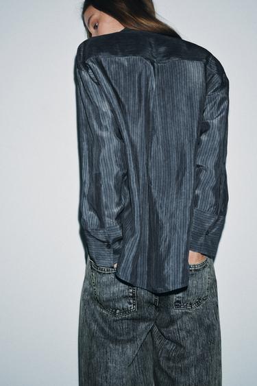 OVERSIZE FLOWING STRIPED SHIRT ZW COLLECTION - Blue by Zara - Image 2