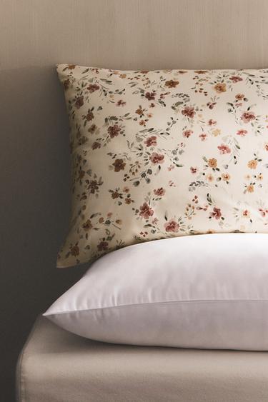 FLORAL COTTON PERCALE PILLOWCASE (200 THREAD COUNT) - Oyster-white by Zara - Image 5