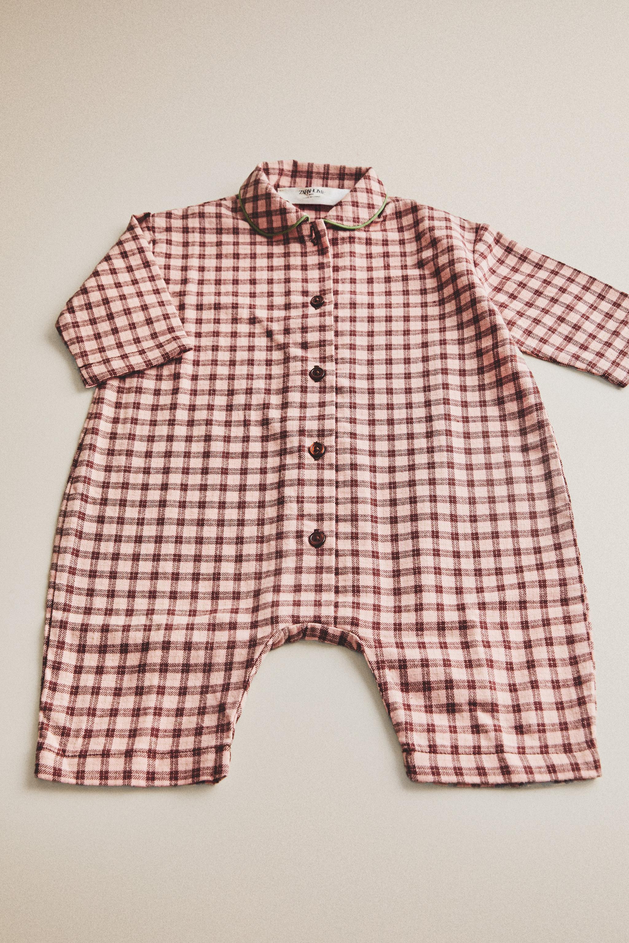 KIDS' PLAID FLANNEL FOOTED ROMPER — Pink