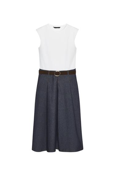 Zara BELTED COMBINATION DRESS - Ecru / Blue - Image 0