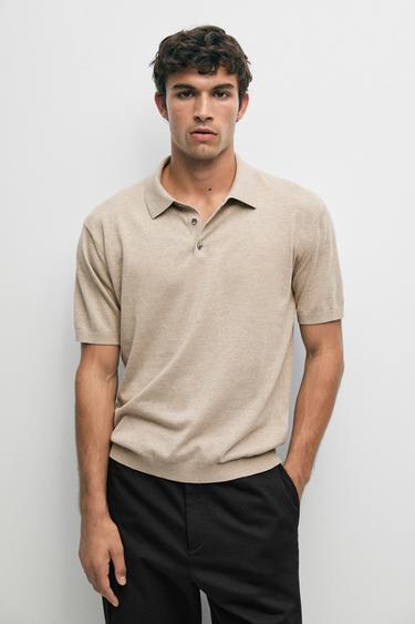 100% cotton knit polo sweater — Beige 2