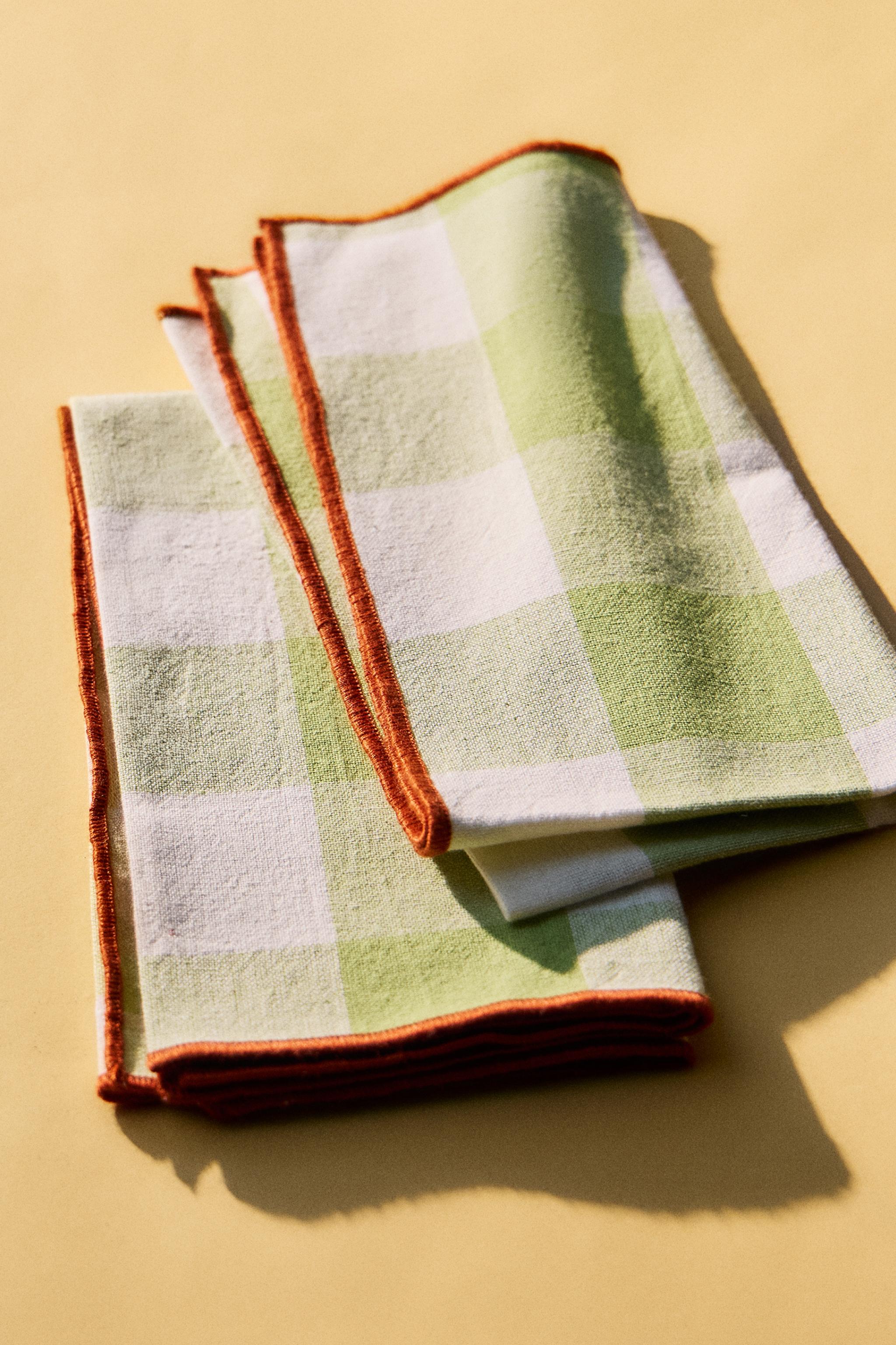 PACK OF CHECK TOPSTITCHED NAPKINS (PACK OF 2) — Green