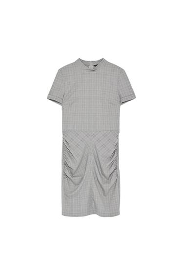 CHECK DRESS WITH DRAPED SKIRT