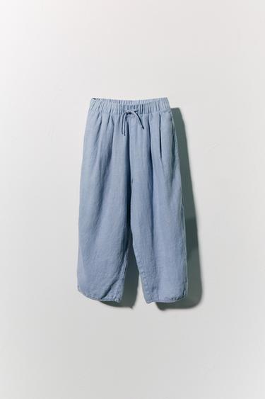 100% LINEN BAGGY TROUSERS - Blue by Zara