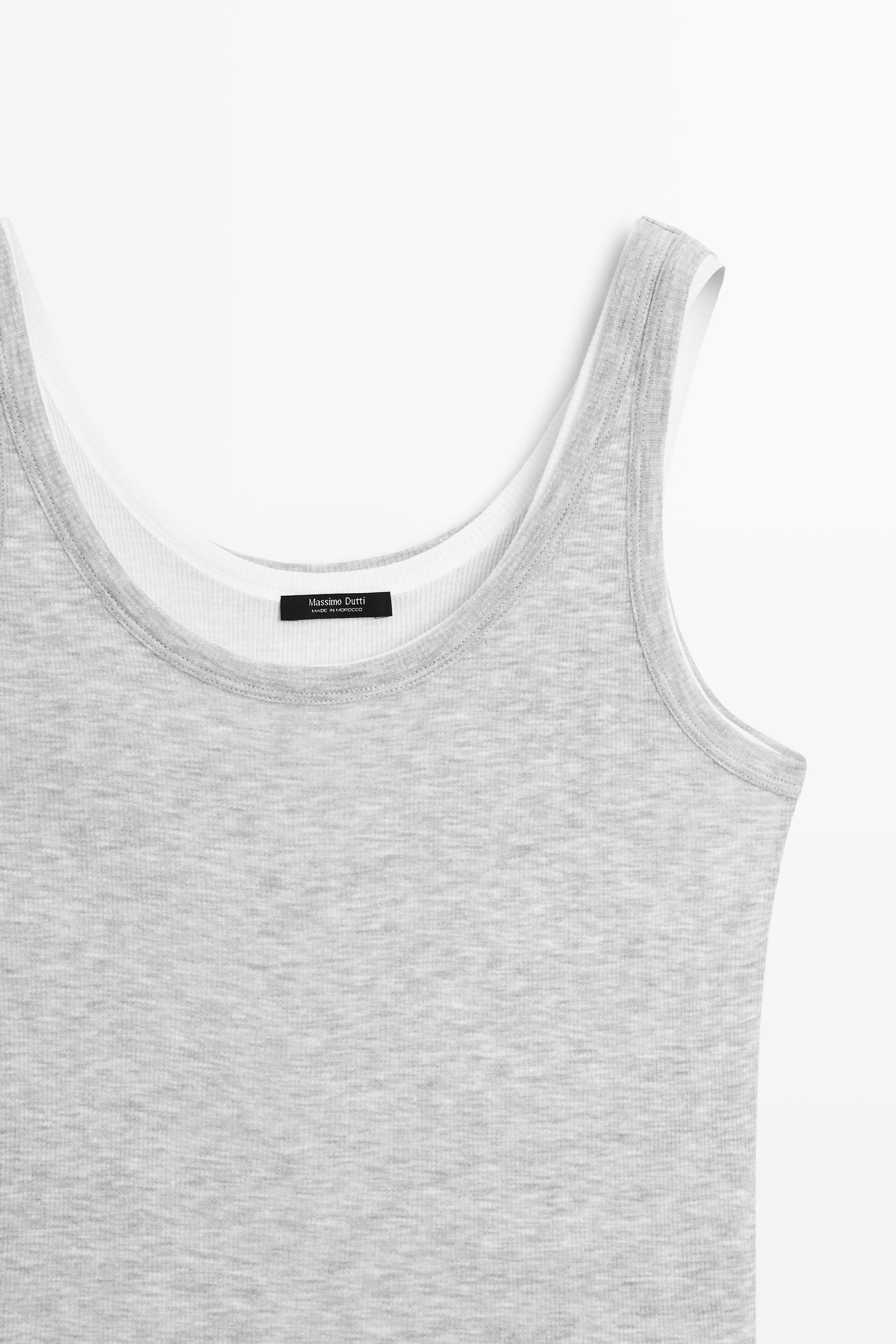 Cotton blend ribbed double-layer top — Gray