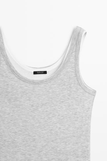 Cotton blend ribbed double-layer top — Gray 2