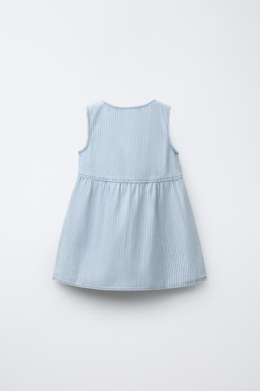STRIPED TWILL DRESS - Ecru / Blue by Zara - Image 1