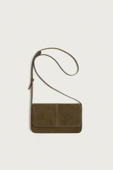 BANDOLERA PIEL - Verde Caqui de Zara