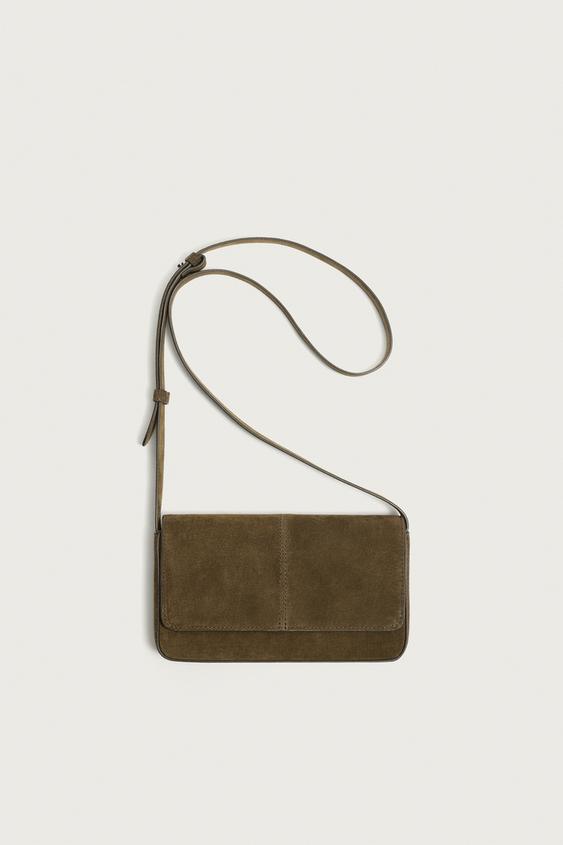 LEATHER CROSSBODY BAG - Khaki Green by Zara - Image 0