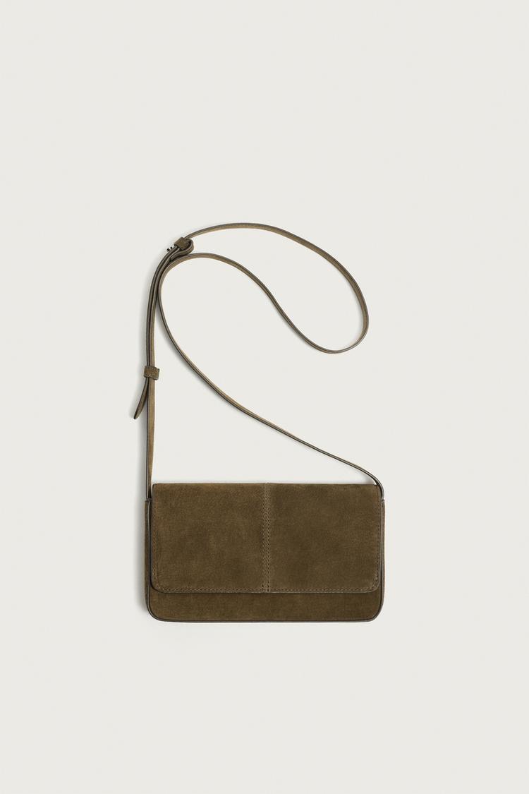 LEATHER CROSSBODY BAG — Khaki Green