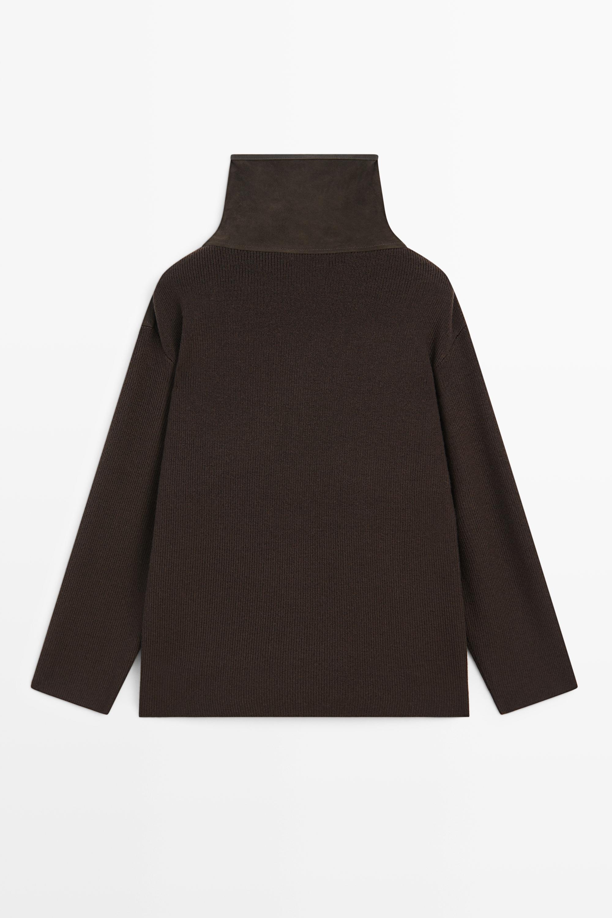 Chemisier combiné col montant cuir daim