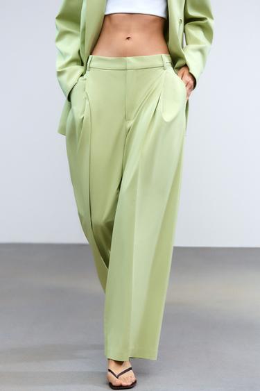 PANTALON DE COSTUME À PASSANTS - Vert pomme de Zara