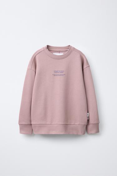 Zara PLAIN SWEATSHIRT WITH EMBOSSED TEXT - Dusty mauve
