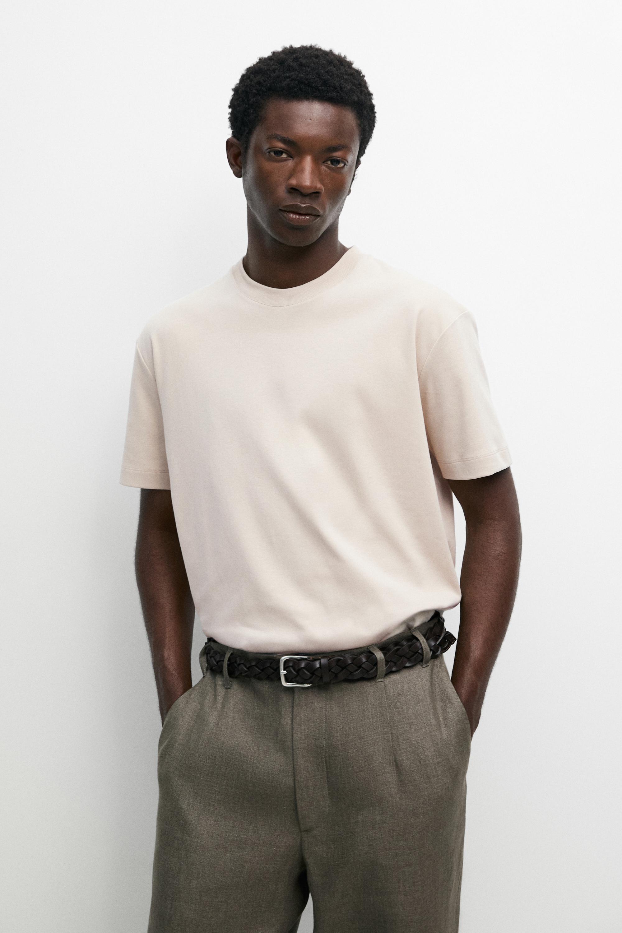 100% cotton short sleeve T-shirt — Light beige