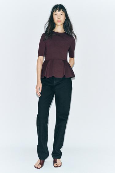 SHIRT MIT PEPLUM - Burgundrot von Zara - Bild 0