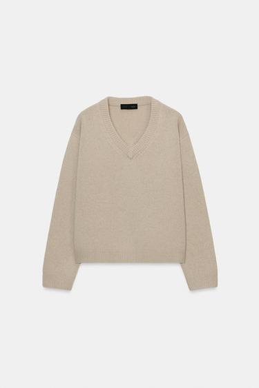 100% WOOL V-NECK JUMPER - Beige by Zara