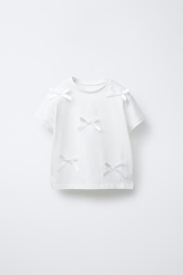 T-SHIRT WITH BOWS - White by Zara