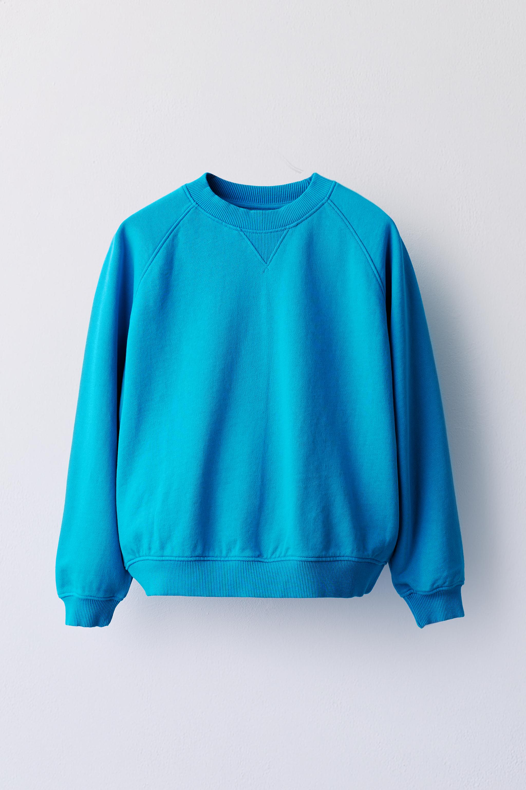 PLAIN COTTON SWEATSHIRT — Bright turquoise