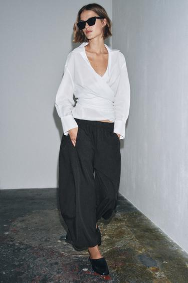 VOLUME FLOWY TROUSERS WITH WOOL ZW COLLECTION - Dark grey by Zara - Image 1