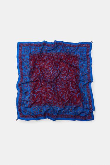 PRINTED SCARF WITH BEADS - Bluish by Zara