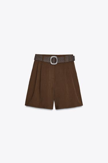 ШОРТИ З РЕМЕНЕМ І ЗАЩИПАМИ - Коричневий Zara