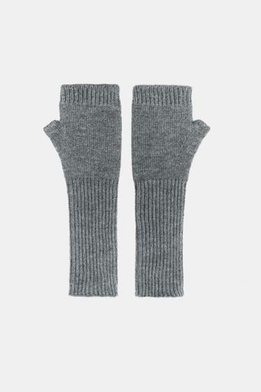 LONG KNIT MITTENS - Grey by Zara