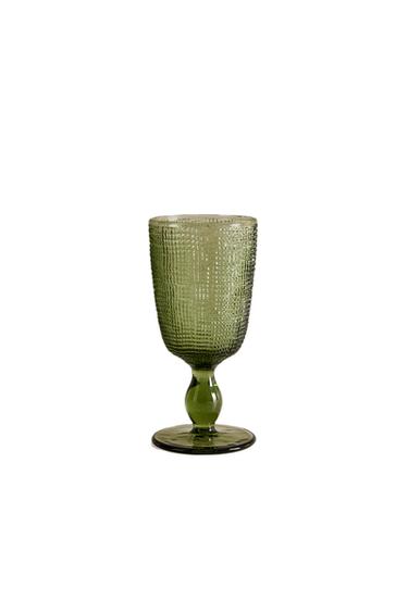 RAISED DESIGN WINE GLASS - Green by Zara