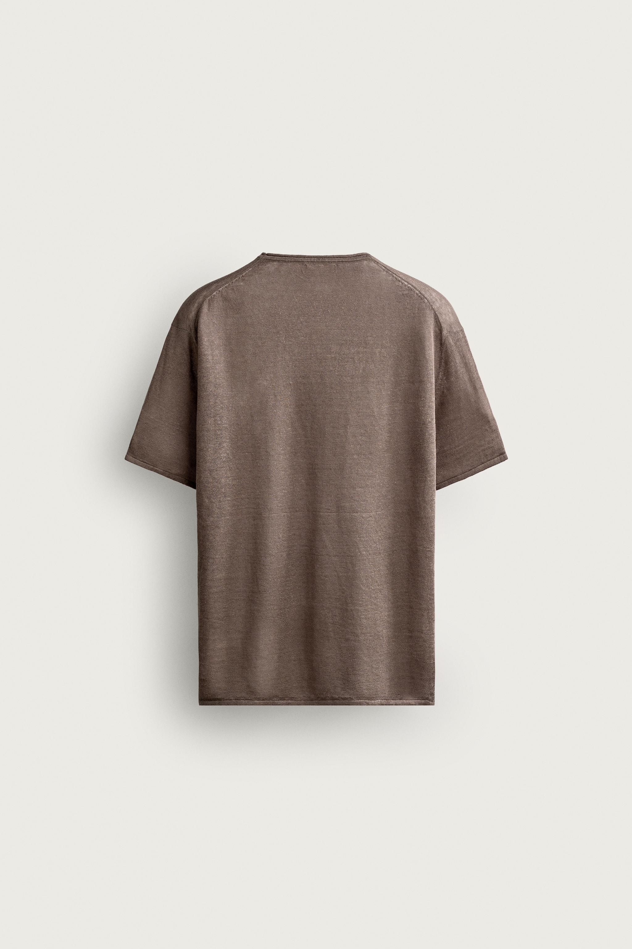 Zara %100 KETEN RELAXED FIT TRİKO T-SHIRT görsel 7