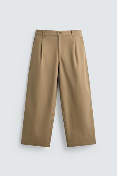 WIDE-LEG PLEATED TROUSERS - Beige by Zara