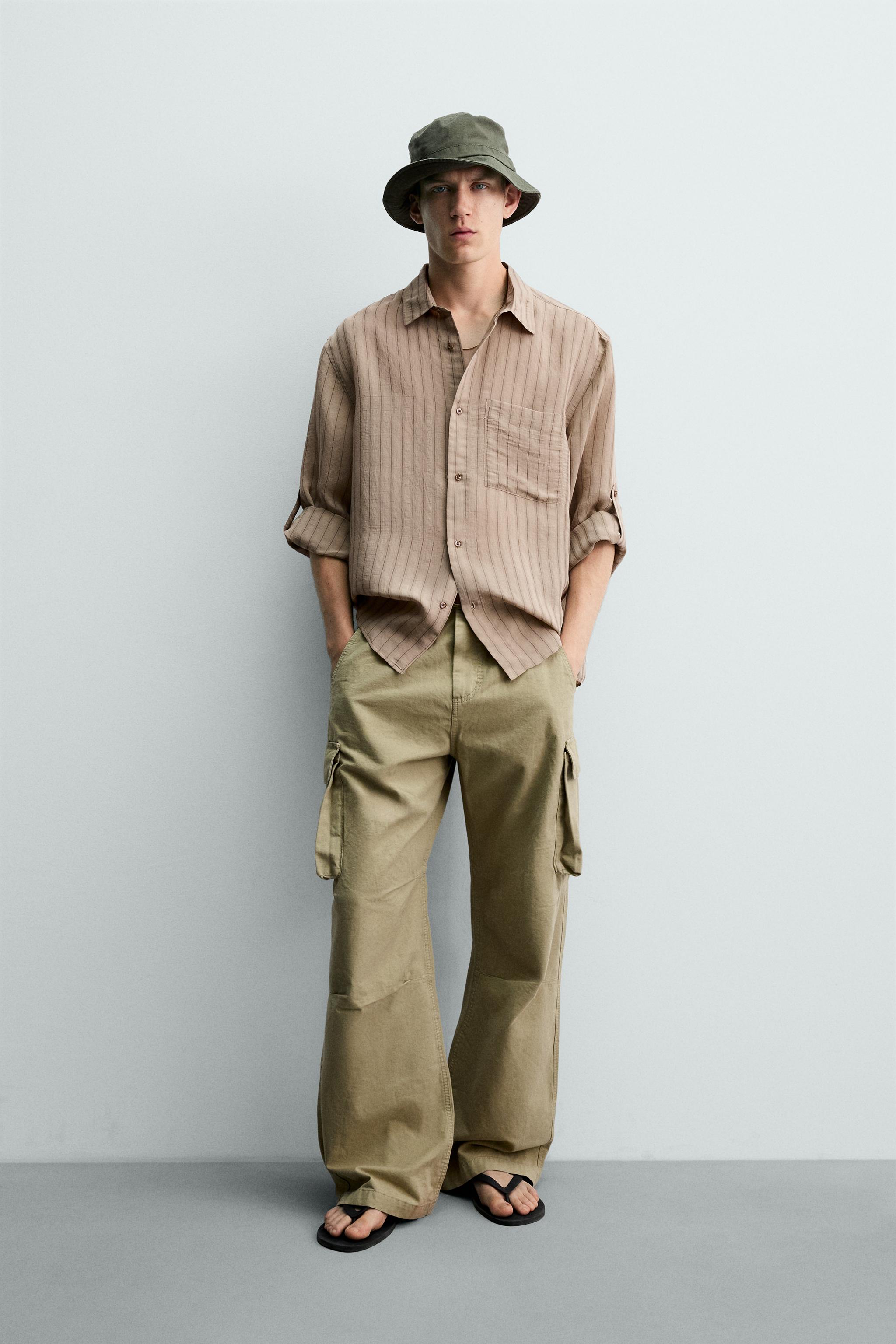 Мужские рубашки Zara STRIPED SHIRT WITH TAB SLEEVES