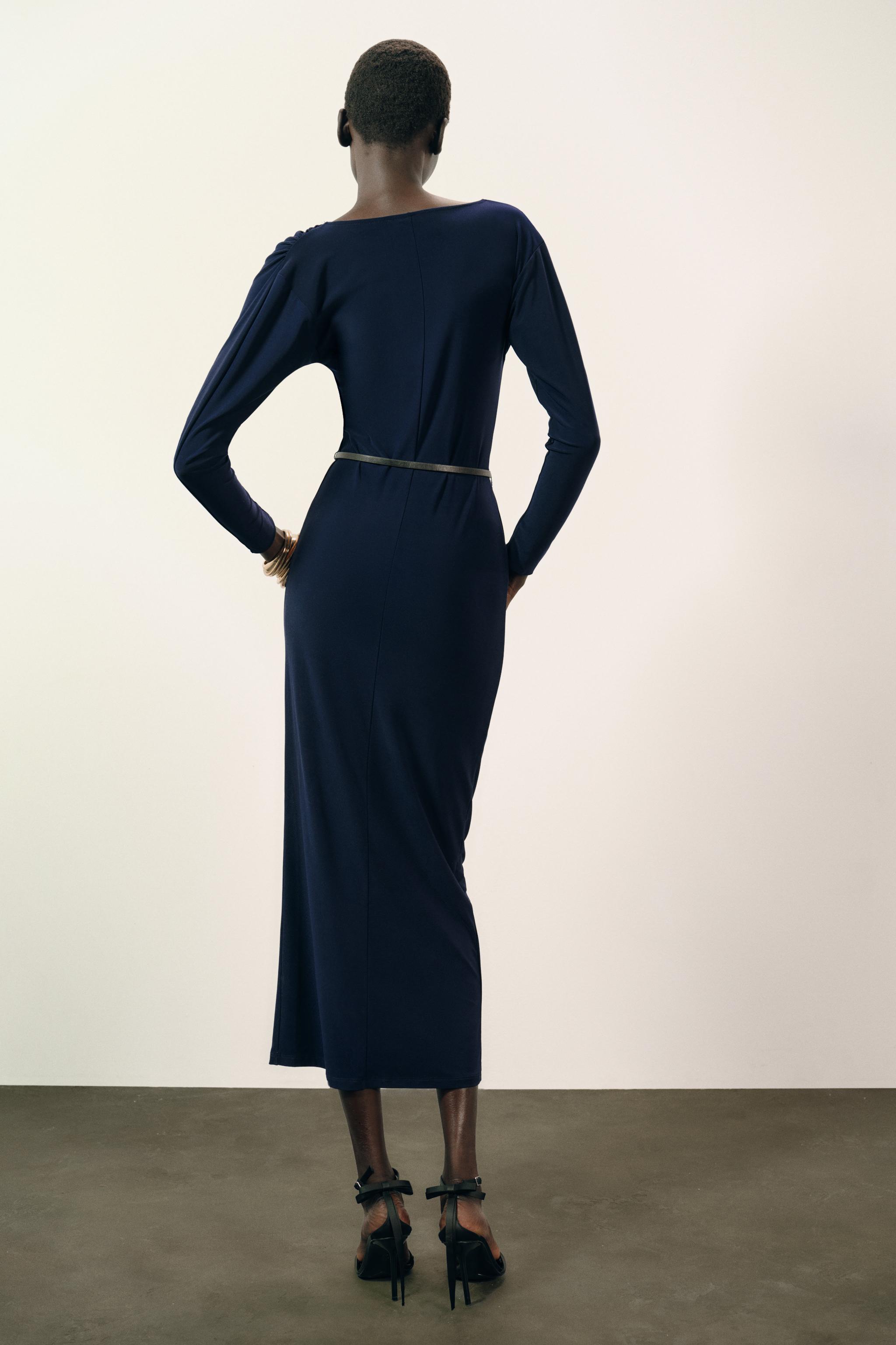 ワンピース ギャザーベルトワンピース - 濃青 | ZARA Japan / 日本