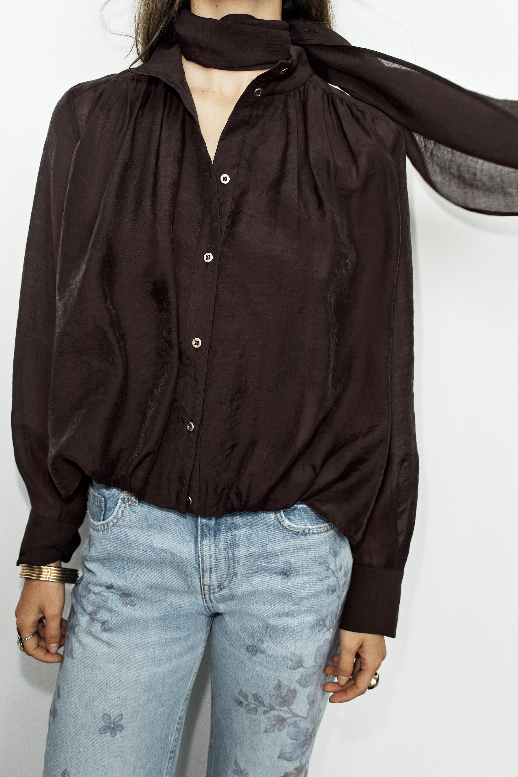 Женские рубашки Zara SCARF SHIRT — фото 3