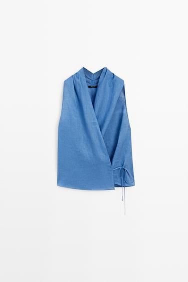 Zara 100% linen crossover halter top - 452 - Image 0