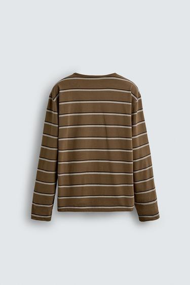 T-SHIRT EN JACQUARD À RAYURES - Vert moyen de Zara - Image 8