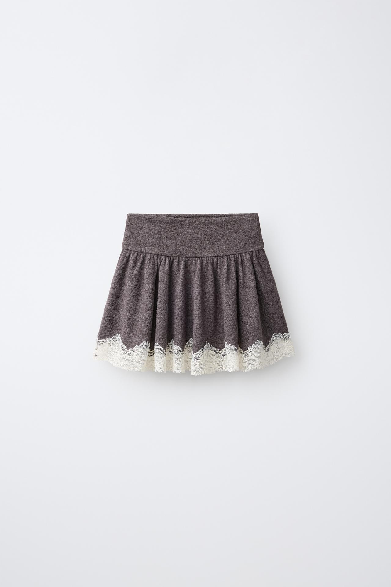 SOFT TOUCH LACE SKIRT — Brown