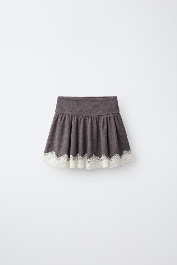 تنورة ناعمة الملمس بدانتيل - بني by Zara - Image 0