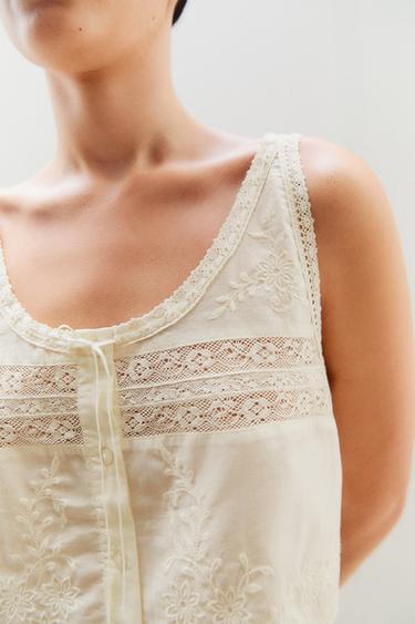 TOP COTON DENTELLE - Écru de Zara - Image 4
