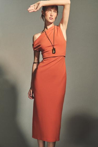 DRAPED MIDI DRESS - Orange by Zara