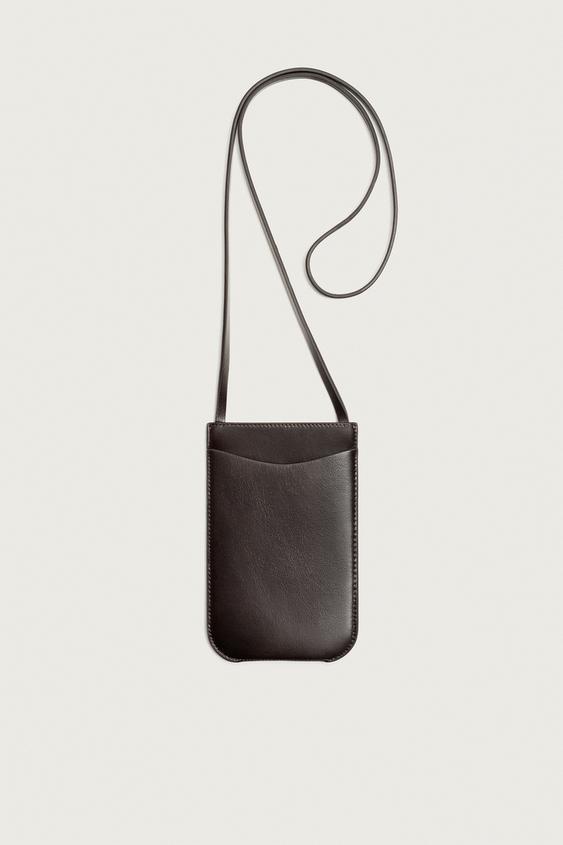 LEATHER CROSSBODY BAG - Brown by Zara - Image 0