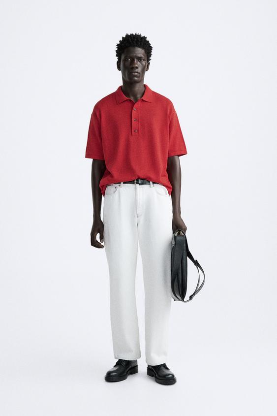 OVERSIZE KNIT POLO SHIRT - Red | ZARA India