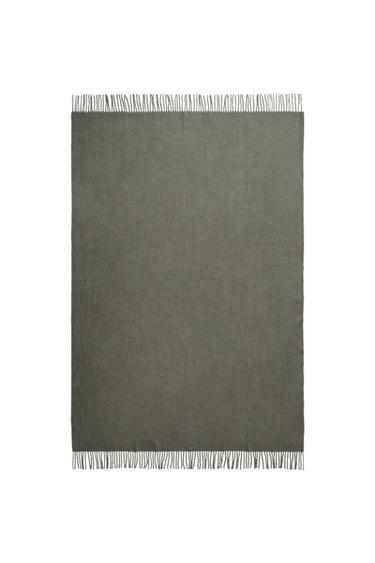 SOFT FRINGED BLANKET - Blue / Grey by Zara