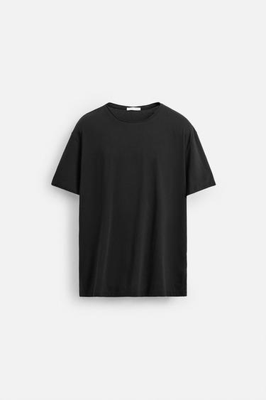 BASIC T-SHIRT WITH IRREGULAR FINISH - Black by Zara - Image 0