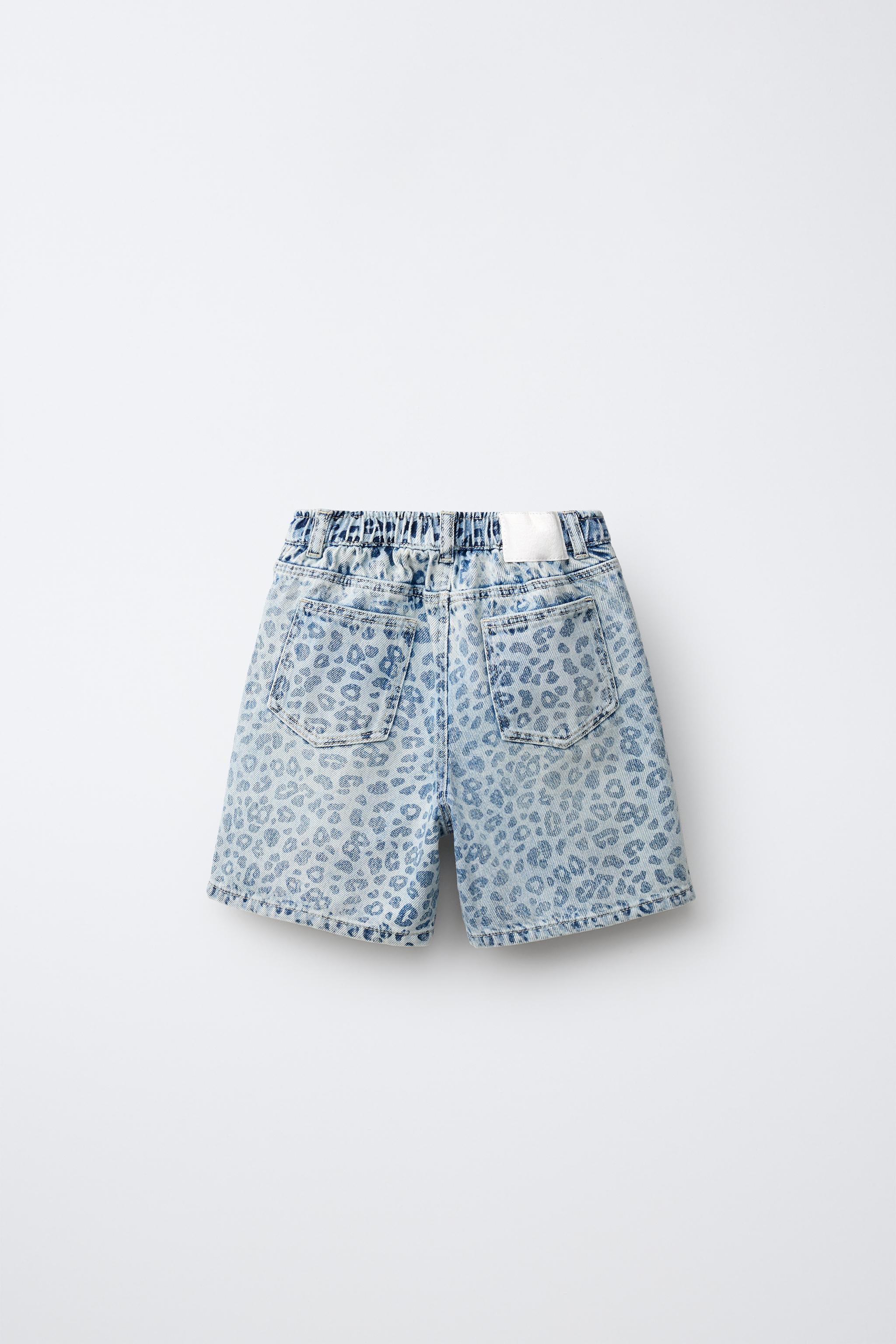 ANIMAL PRINT DENIM SHORTS — Light blue