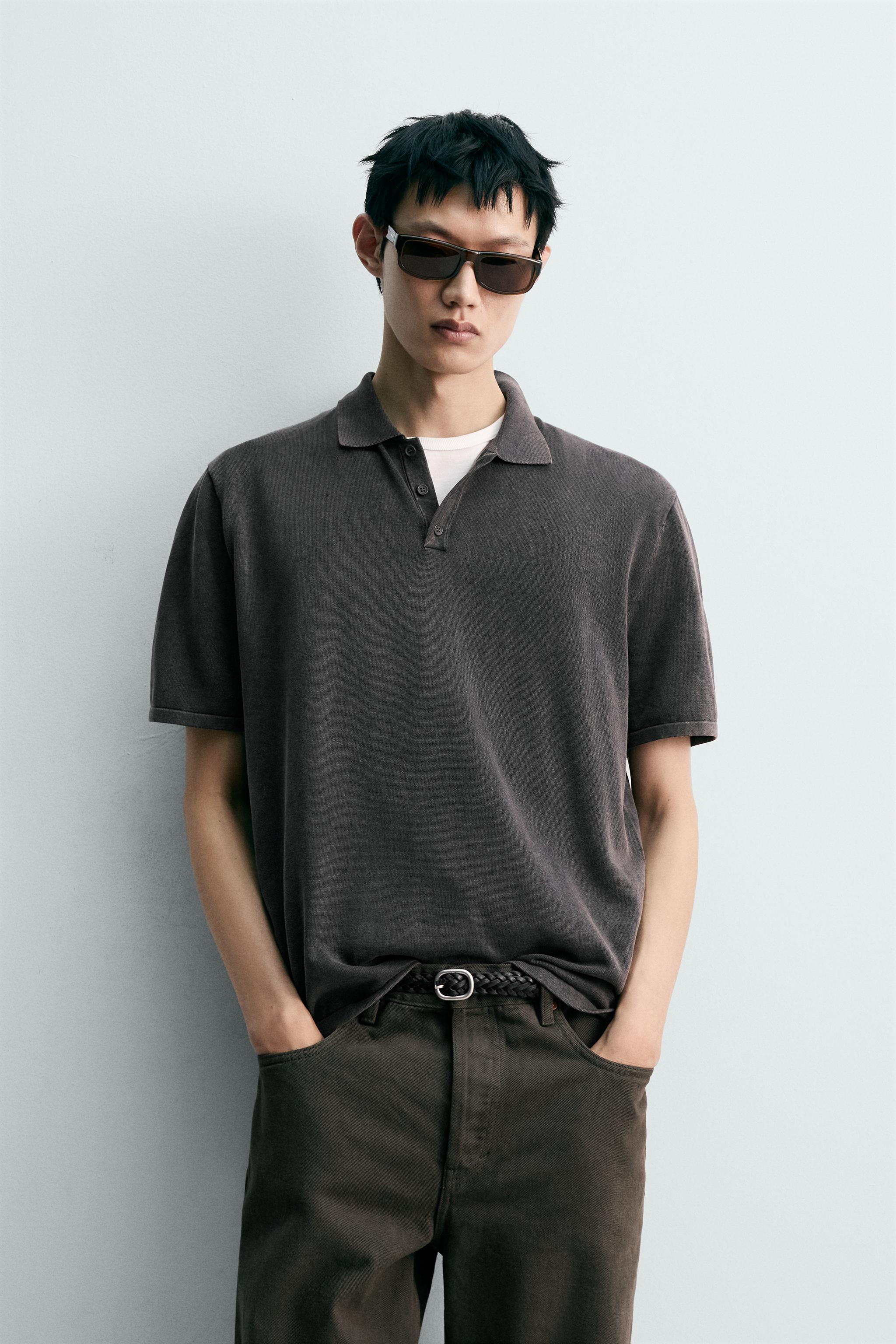 ウォッシュドニットポロシャツ - ブラウン | ZARA Japan / 日本