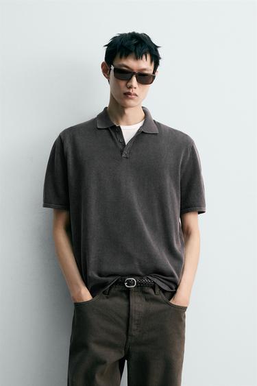 POLO EN MAILLE DÉLAVÉ - Marron de Zara