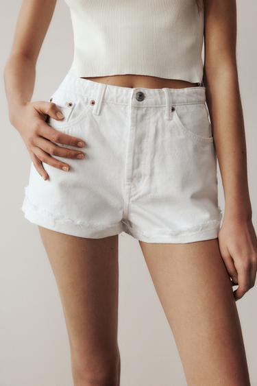 TRF FOLDED RIPPED DENIM SHORTS - White by Zara